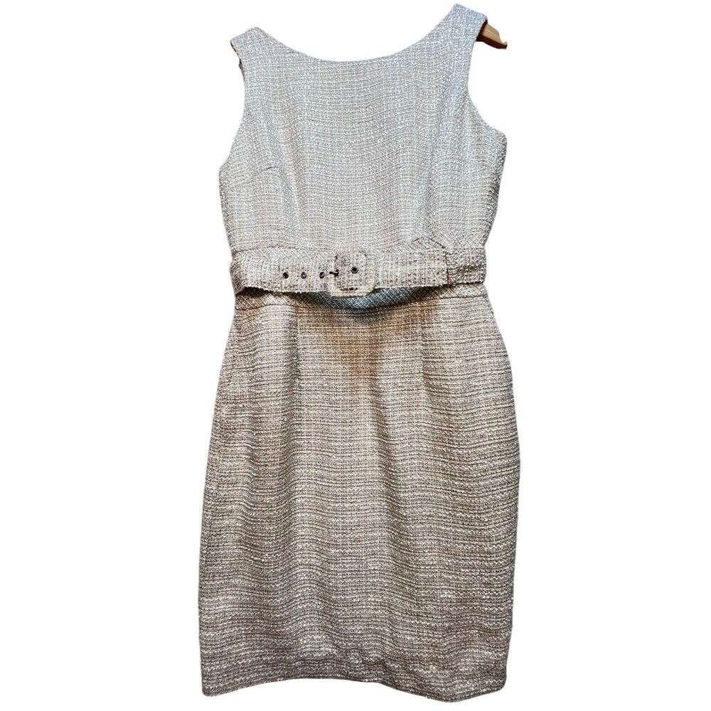 Banana Republic Women's Tweed Belted Sheath Dress Sleeveless Size 8 Light Beige - Picture 1 of 12